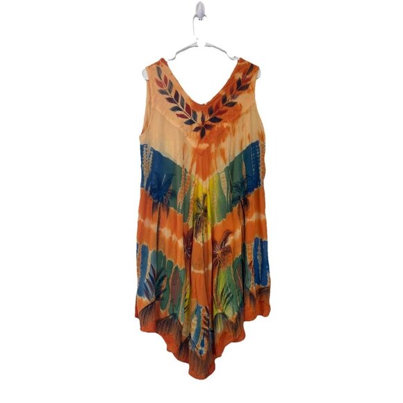 Womens Dress Tie Dye Embroidered Cover Up Tropical Palm Trees Beach FREE SIZE - Picture 3 of 16